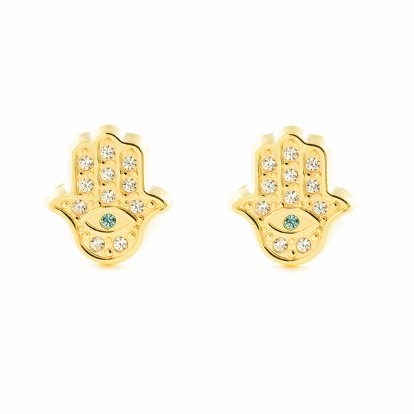 Orecchini ragazza donna Mano Fatima Zircone Oro Giallo 9K