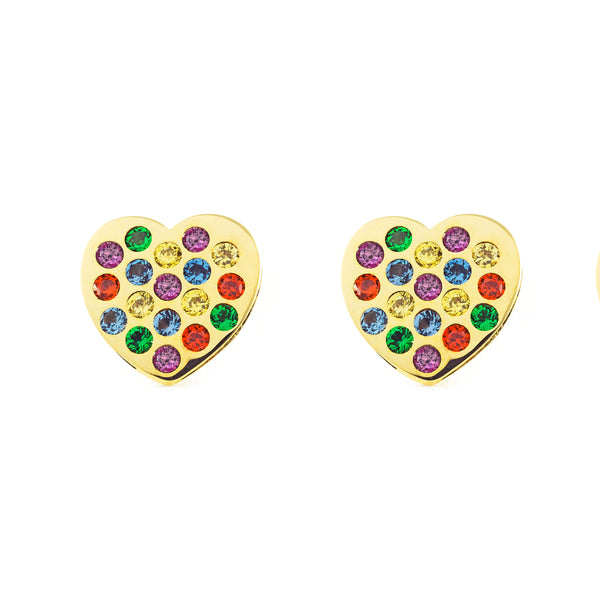 Pendientes Mujer-Niña Oro Amarillo 9K Corazón Circonitas Brillo