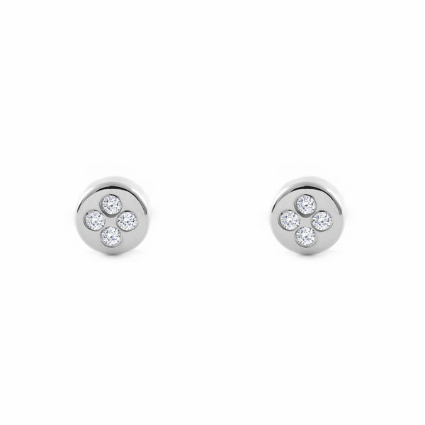 Orecchini bambini Rotondo Zircone Oro Bianco 18K