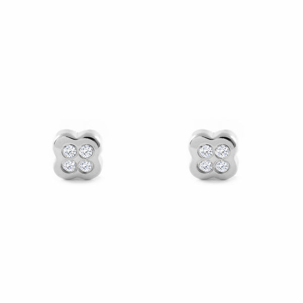 Orecchini bambini Fiore Zircone Oro Bianco 18K