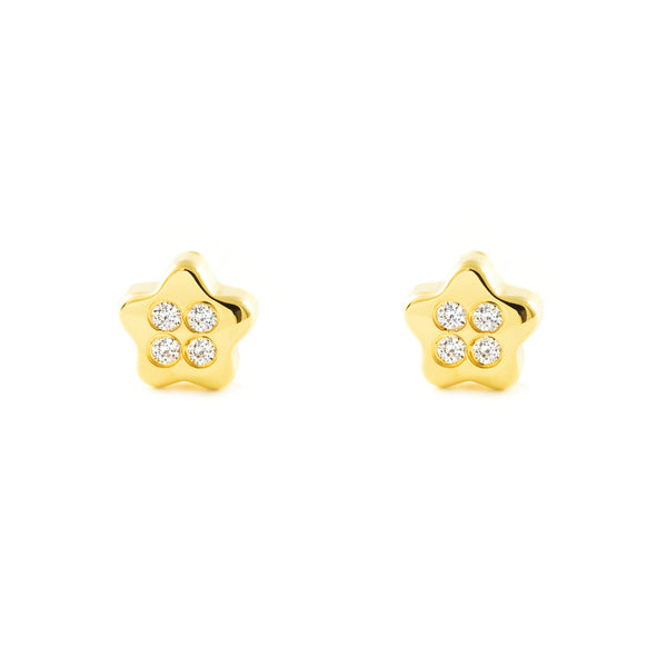 Orecchini bambini ragazza Stella Zircone Oro Giallo 18K