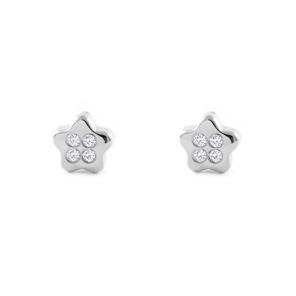Orecchini bambini ragazza Stella Zircone Oro Bianco 18K