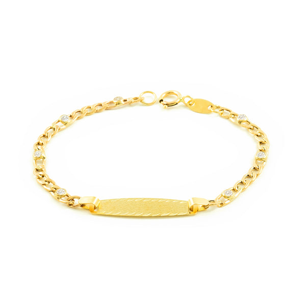 Bracciale Bebè Bambini ragazza Oro Giallo 9K Personalizzata Schiava 3x1 Zirconi Opachi Brillanti 12 cm