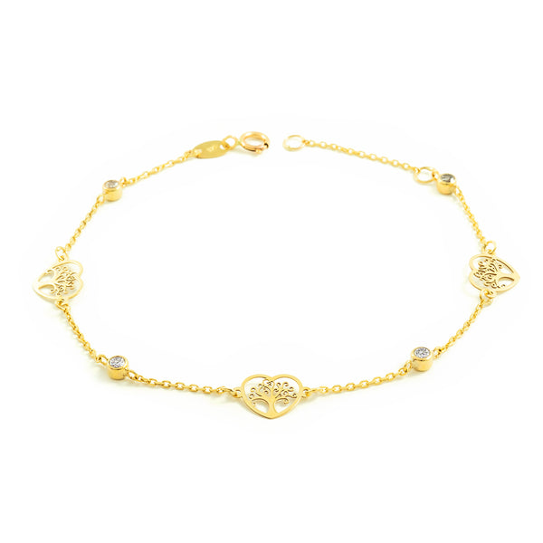 Bracciale Donna Ragazza Oro Giallo 9K Albero della Vita Circonita Brillante 18 cm