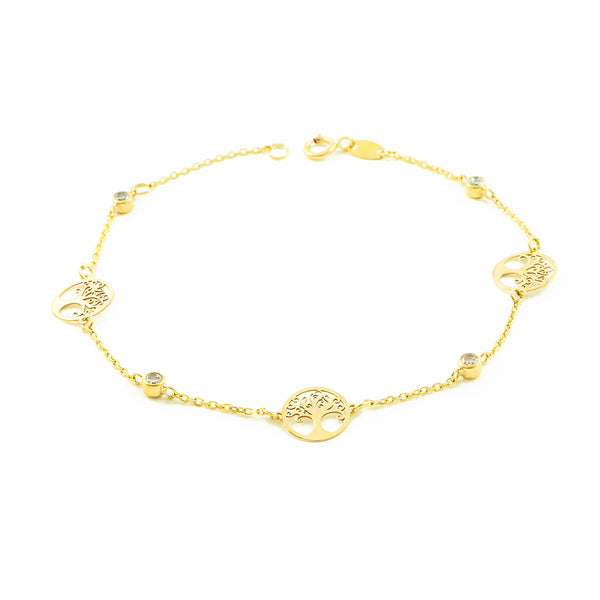 Bracciale Donna Ragazza Oro Giallo 9K Albero della Vita Circonita Brillante 18 cm