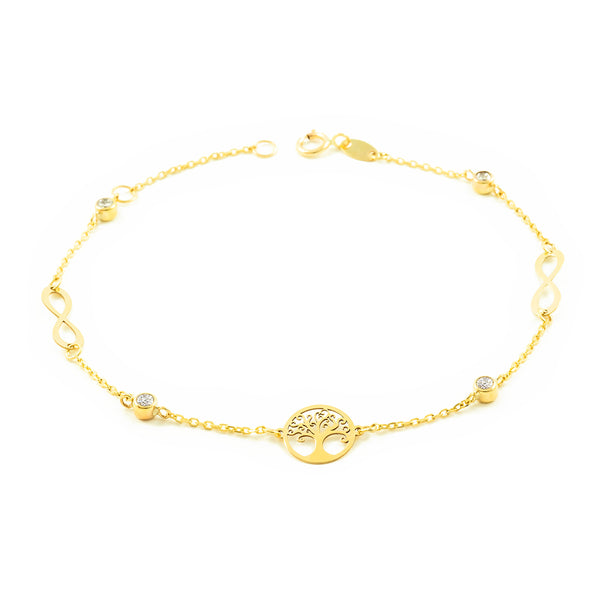 Bracciale Donna Ragazza Oro Giallo 9K Albero della Vita Circonita Brillante 18 cm