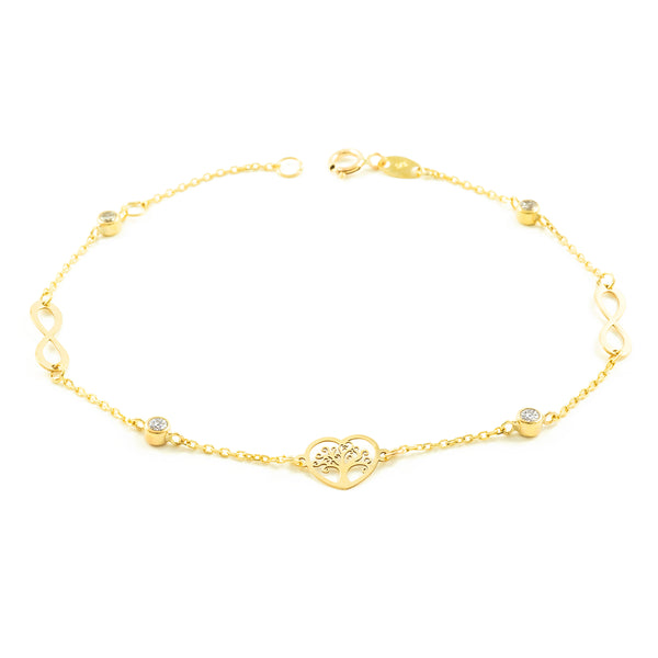 Bracciale Donna Ragazza Oro Giallo 9K Albero della Vita Circonita Brillante 18 cm