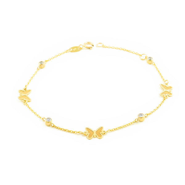 Bracciale Donna Ragazza Oro Giallo 9K Farfalle Zirconi Opachi Brillanti 18 cm