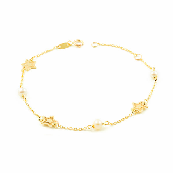 Bracciale Donna Ragazza Oro Giallo 9K Perla Roton3,5 mm Finitura Opaca Brillante 18 cm