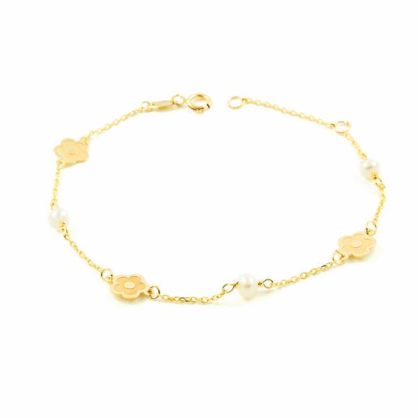 Bracciale Donna Ragazza Oro Giallo 9K Perla Roton3,5 mm Finitura Opaca Brillante 18 cm