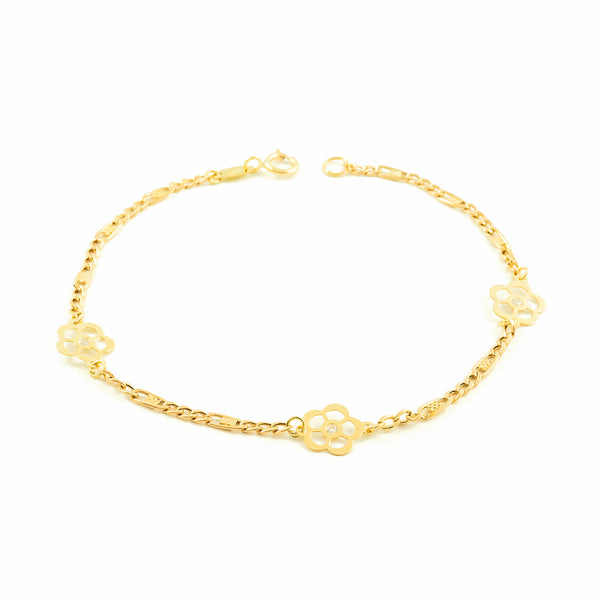 Bracciale Ragazza Oro Giallo 9K Fiori Circonite Brillanti 17 cm