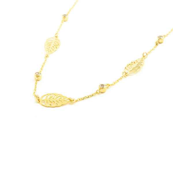 Collana Donna Foglie Zircone Oro Giallo 9K Brillante
