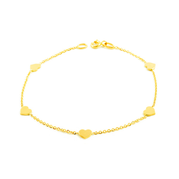 Bracciale Donna Ragazza Oro Giallo 18K Cuori Brillanti 18 cm