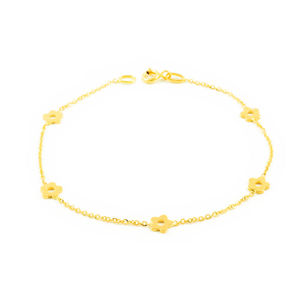 Bracciale Donna Ragazza Oro Giallo 18K Fiori Brillanti 18 cm