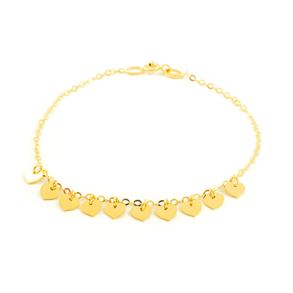 Bracciale Donna Ragazza Oro Giallo 18K Cuori Brillanti 18 cm