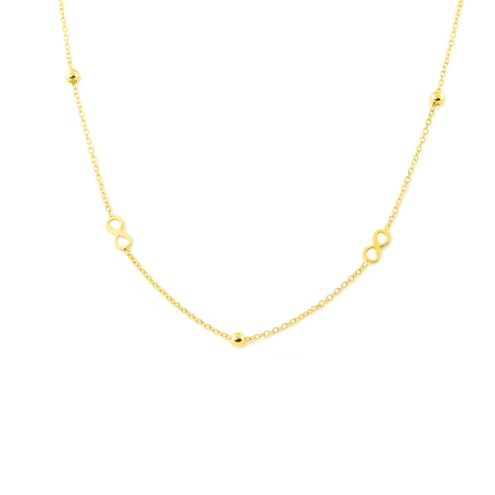Collar oro con infinitos y bolas lisas (18Kts)