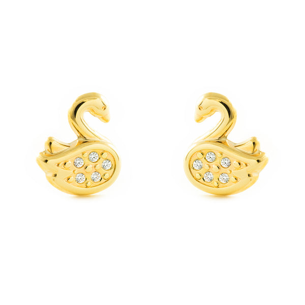 Pendientes Niña Oro Amarillo 9K Cisne Circonitas Brillo