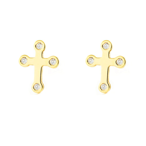 Orecchini ragazza Croce Zircone Oro Giallo 9K