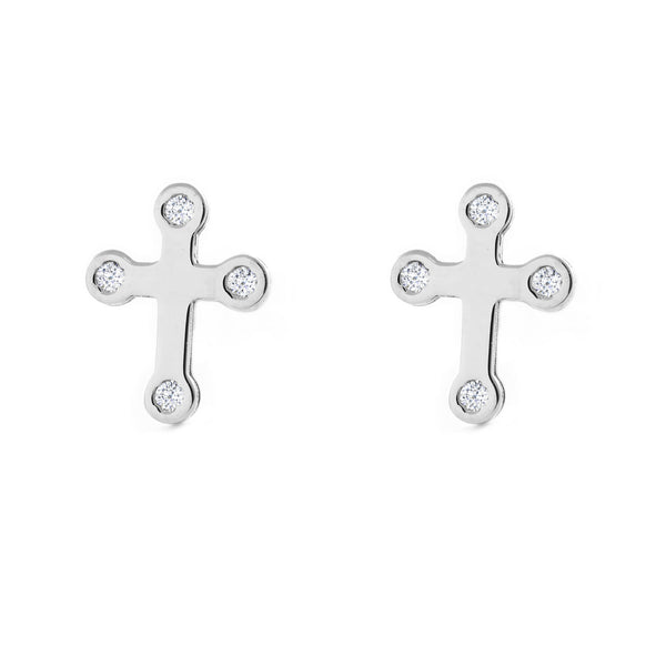 Orecchini ragazza Croce Zircone Oro Bianco 9K
