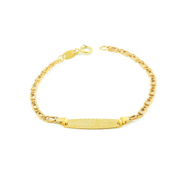 Bracciale Bebè Bambini ragazza Oro Giallo 9K Personalizzata Schiava Occhio di Tigre Opaco Brillante 12 cm