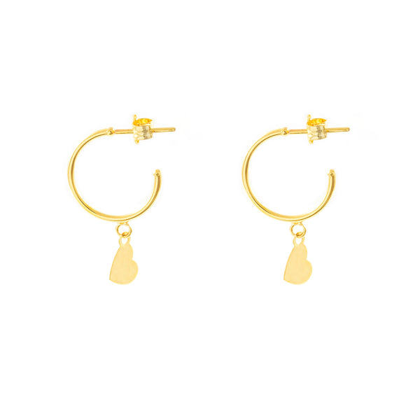 Pendientes Oro Amarillo 9K Aros Corazón Brillo 21 x 5 mm