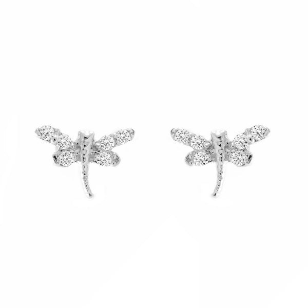 Orecchini ragazza donna Libelula Zircone Oro Bianco 9K