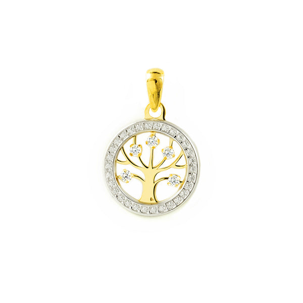 Pendente ciondolo brillante per ragazza/donna Albero della Vita Zircone Bicolore 9K