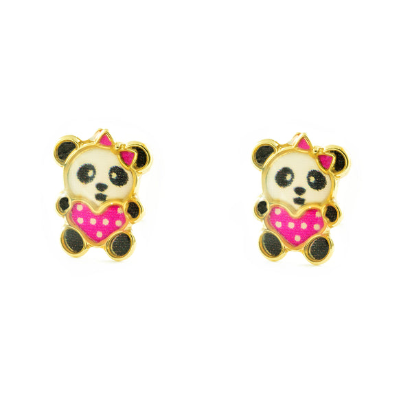 Orecchini ragazza Smalto multicolore Orso Oro Giallo 9K