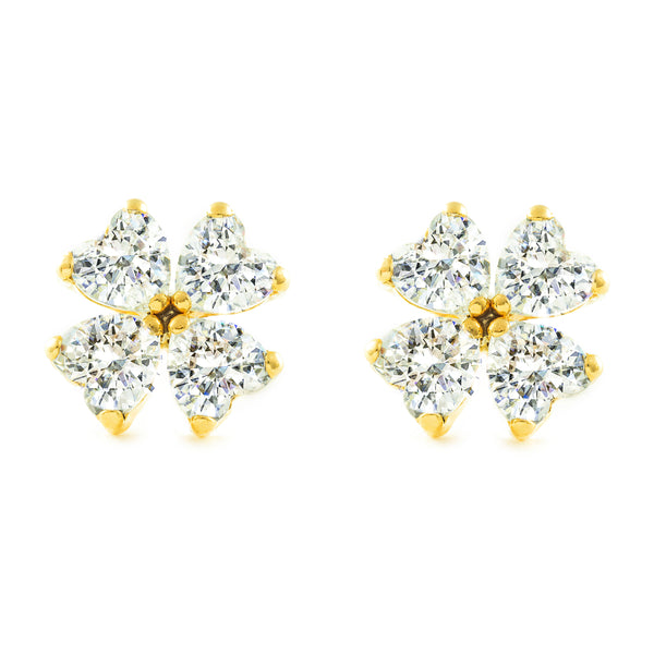 Orecchini ragazza donna Cuori Zircone Oro Giallo 9K