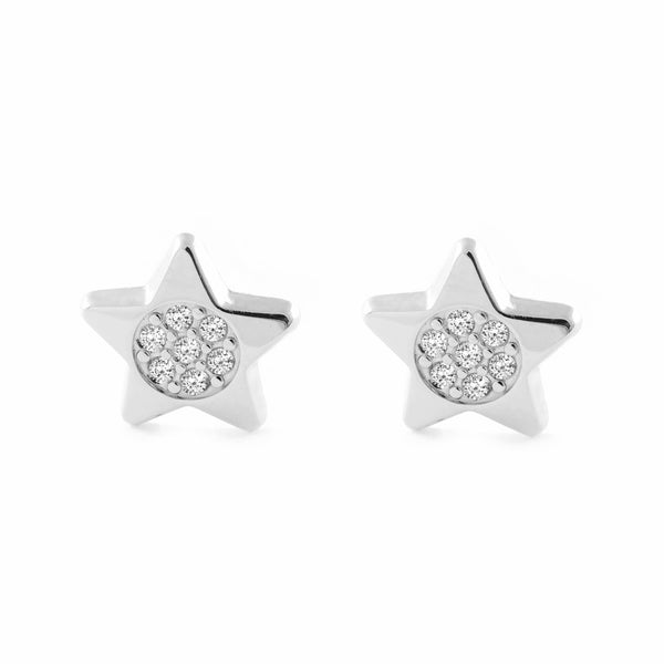 Orecchini ragazza Stella Zircone Oro Bianco 9K