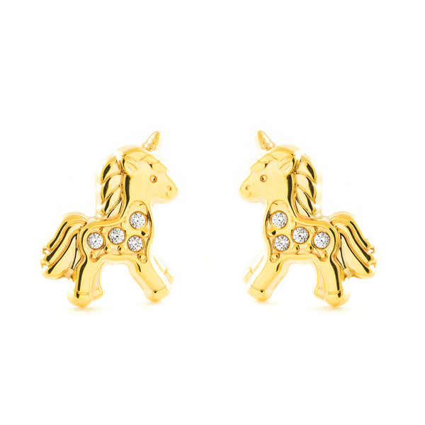 Orecchini ragazza Unicorno Zircone Oro Giallo 9K