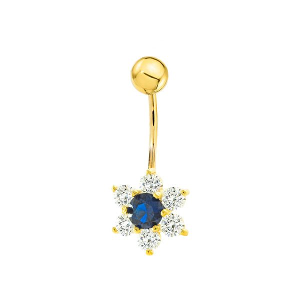 Piercing Ombelico Oro Giallo 18K Fiori di Zaffiro e Circonite Brillanti