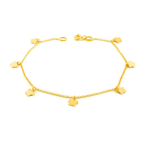 Bracciale Donna Ragazza Oro Giallo 18K Fiori Brillanti 18 cm