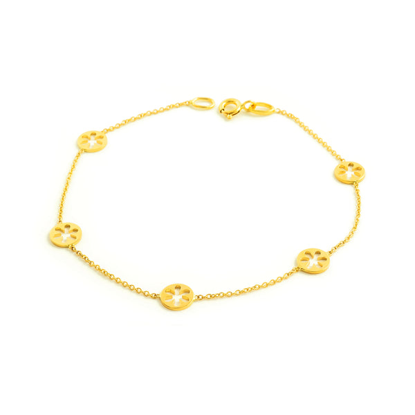 Bracciale Donna Ragazza Oro Giallo 18K Fiori Brillanti 18 cm
