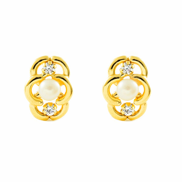 Orecchini ragazza Zircone Perla 3.5 mm Oro Giallo 9K