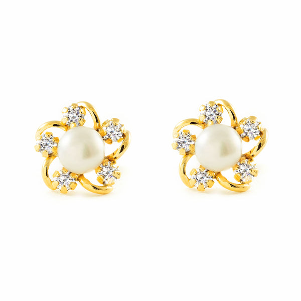 Orecchini ragazza Zircone Perla 4,5 mm Oro Giallo 9K