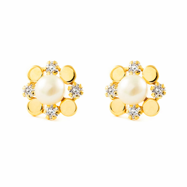 Orecchini ragazza Zircone Perla 5.5 mm Oro Giallo 9K