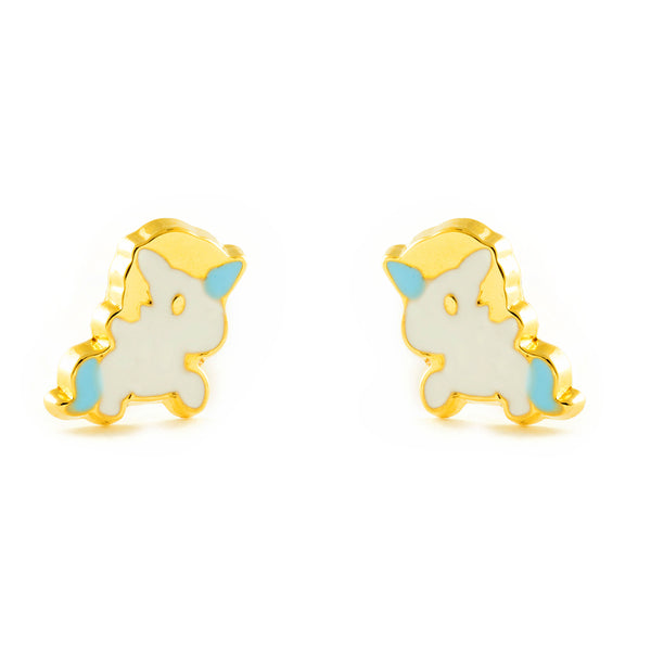 Orecchini ragazza Smalto multicolore Unicorno Oro Giallo 18K
