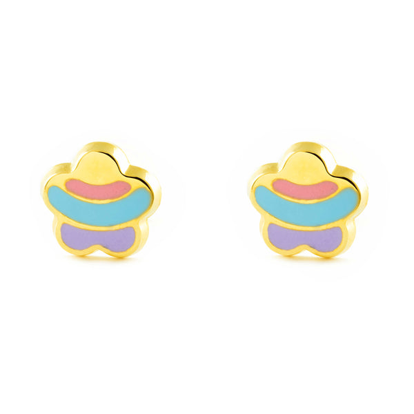 Orecchini ragazza Smalto multicolore Fiore Oro Giallo 9K