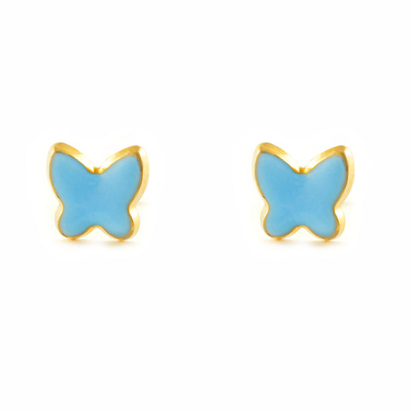 Pendientes Niña Oro Amarillo 9K Mariposa Esmalte Brillo