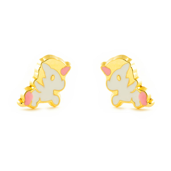 Orecchini ragazza Smalto multicolore Unicorno Oro Giallo 9K
