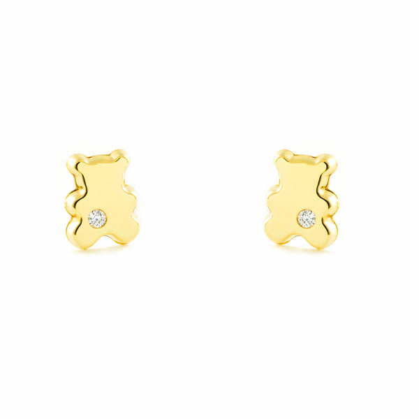 Orecchini bambini ragazza Orso Zircone Oro Giallo 9K
