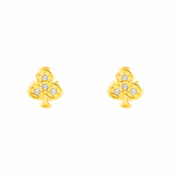 Orecchini ragazza donna Trifoglio Zircone Oro Giallo 9K