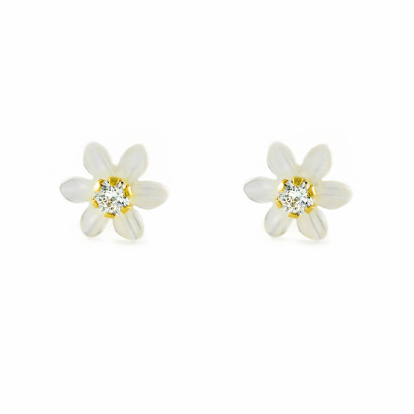 Orecchini ragazza Madreperla Fiore Oro Giallo 18K