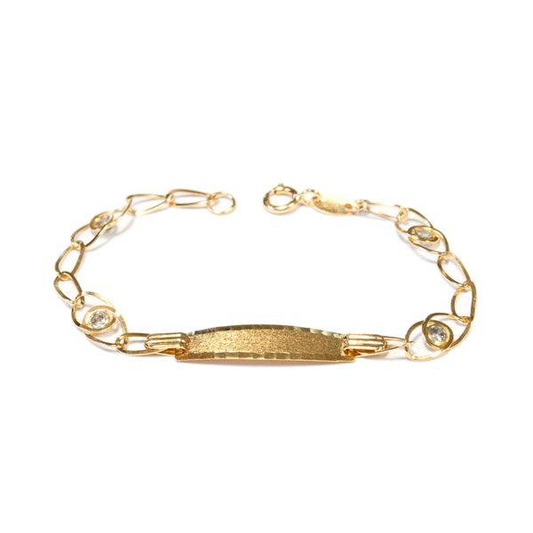 Bracciale Ragazza Oro Giallo 18K Personalizzata Schiava Zirconia Opaca Brillante 13 cm