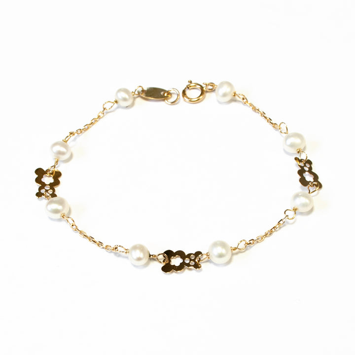 Pulsera bebe oro osito con perlas