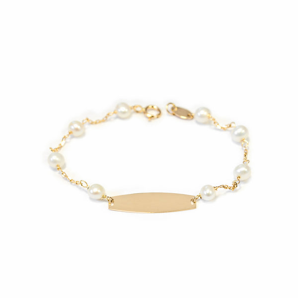 Bracciale Ragazza Oro Giallo 18K Personalizzata Schiava Perla 3,5 mm Brillante 13 cm