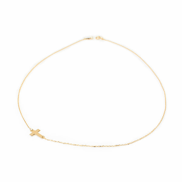 Collana Donna Croce orizzontale Oro Giallo 18K Brillante