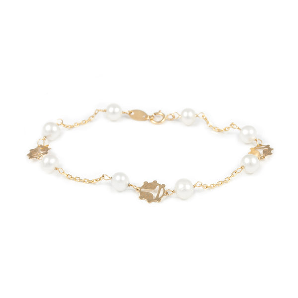 Bracciale Ragazza Oro Giallo 18K Perla Roton5,5 mm Farfalla Brillante 18 cm