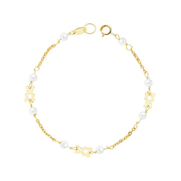 Bracciale Ragazza Oro Giallo 18K Perla Roton3 mm Brillante Orso 13 cm